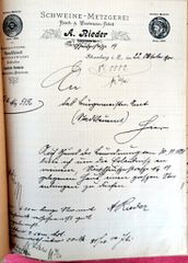 Document d'archive: courrier à en-tête du boucher August Rieder (22.10.1900)