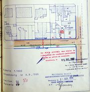 Document d'achive: extrait d'un plan du service municipal d'arpentage, où l'on peut voir comment les véhicules pouvaient se rendre à leur garage (1969)