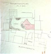 plan de situation de 1905, nouvelle maison en rose et dessin du jardin