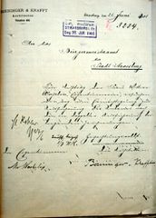 Document d'archive: courrier des architectes Berninger et Krafft, concernant les travaux souhaités par la veuve Woehrlin (21.6.1901)