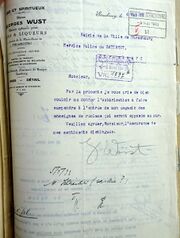 Document d'archive : courrier de Georges Wust, gérant d'un magasin de vins et spiritueux (1933)