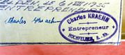Document d'archive : signature et tampon de l'entrepreneur en 1935