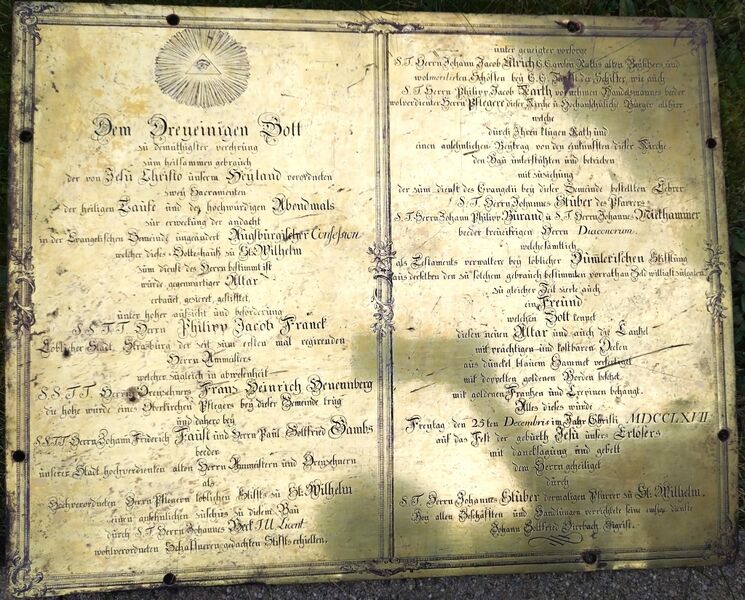 Fichier:Plaque commémorative de l'inauguiration de l'autel en date du 25 décembre 1767 (source = facebook).jpg