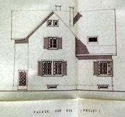 Dessin d'archive: dessin moderne de la maison (1989), façade sur rue