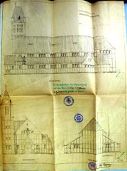 Dessin d'archive: façades de l'église (signé Josef Beck, 10.2.1909)