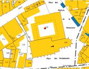 Disposition des bâtiments autour du cloître et l'église (capture d'écran cadastre [archive], consulté le 21/08/16)