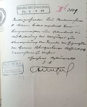 Document d'archive: demande d'autorisation de Paul Durr (2.8.1888)