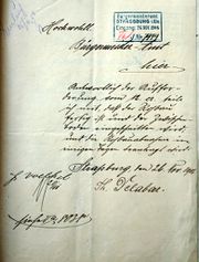 Document d'archive: Theodor Delabar informe la Ville de la livraison du gros oeuvre du n° 13, rue d'Altorf (26.11.1906)