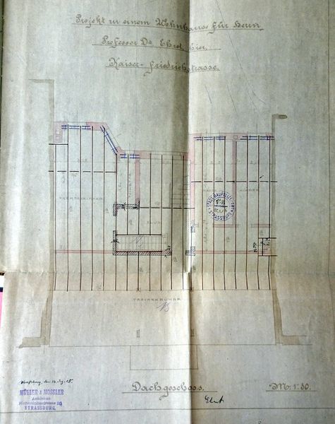 Fichier:6) 17, avenue de la Paix, plan de l'étage sous le toit (1906).jpg