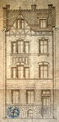 Dessin d'archive: façade sur rue du n° 9a. Comptez les différences avec la construction réalisée !